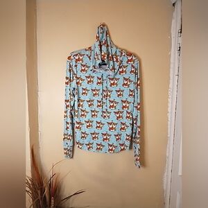 Meundies Womens Foxes In Love Print Blue Long Sleeve Shirt Size Medium